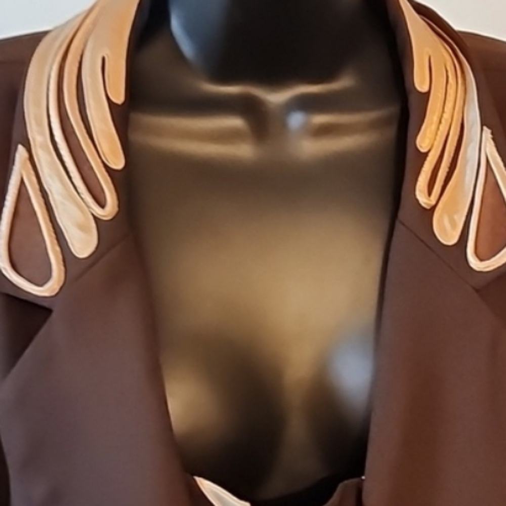 Blazer Brown Single Button Plus Size 18 Decorated Collar Suit Jacket